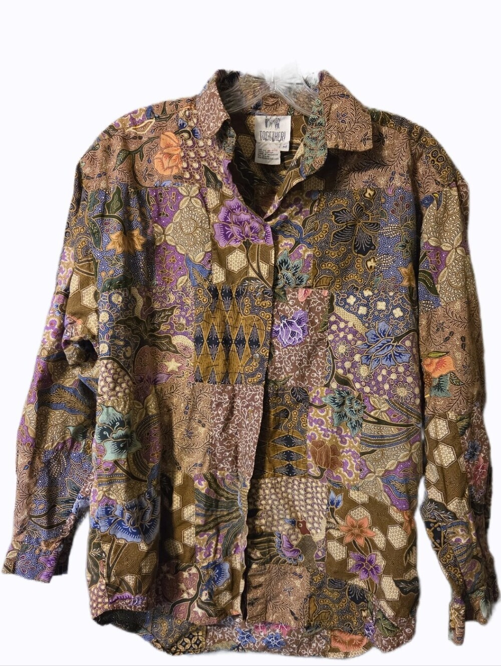 Vintage Together Multicolor Floral Patchwork Button-Up Shirt Cottage Grandma